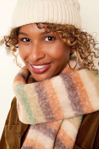 Gestreepte wintersjaal Bruin Polyester h5 Afbeelding4